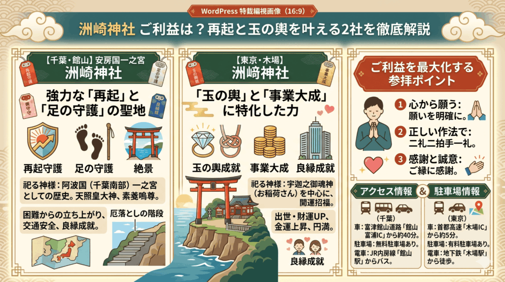 洲崎神社のご利益は？再起と玉の輿を叶える2社を徹底解説