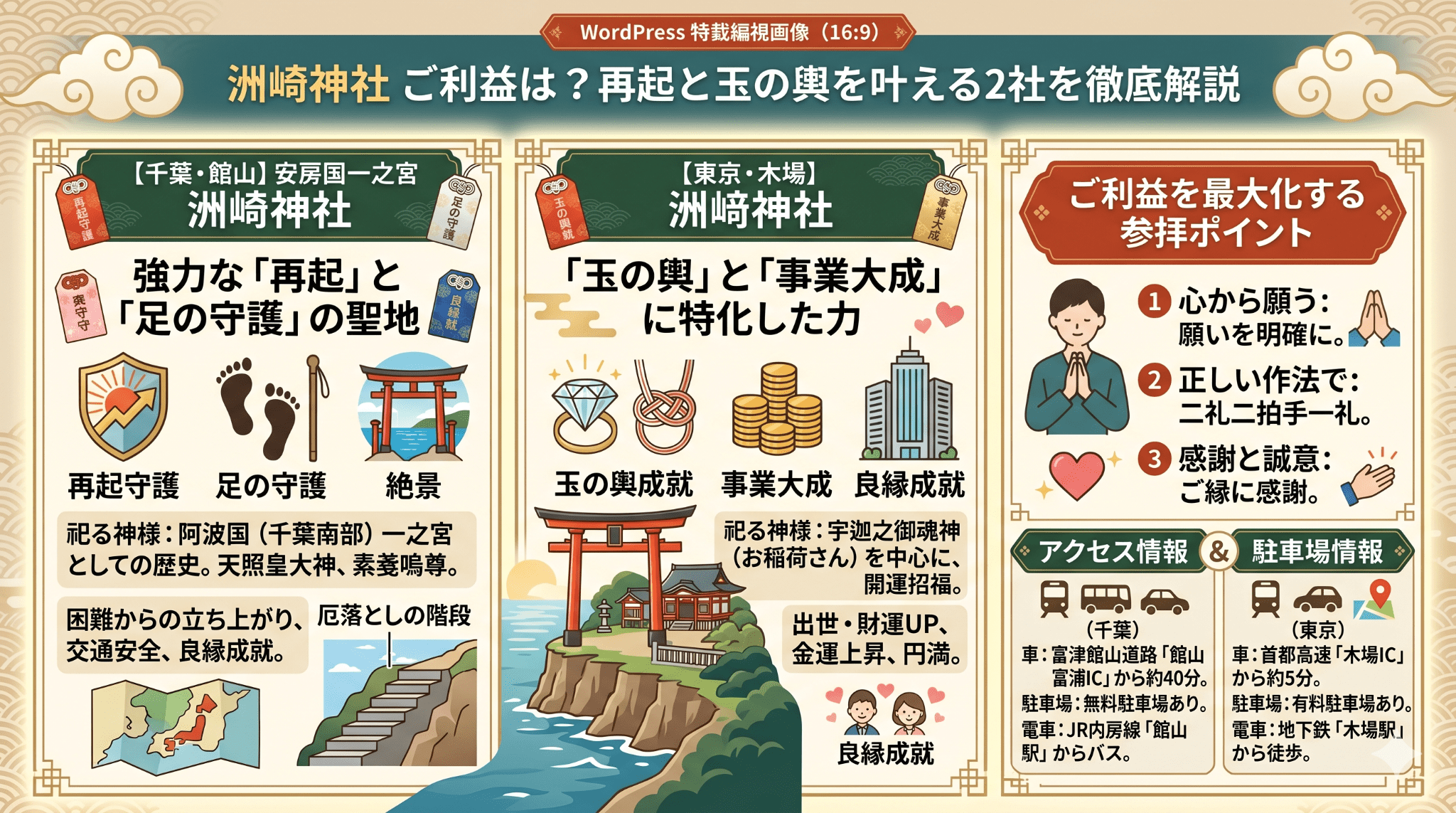 洲崎神社のご利益は？再起と玉の輿を叶える2社を徹底解説